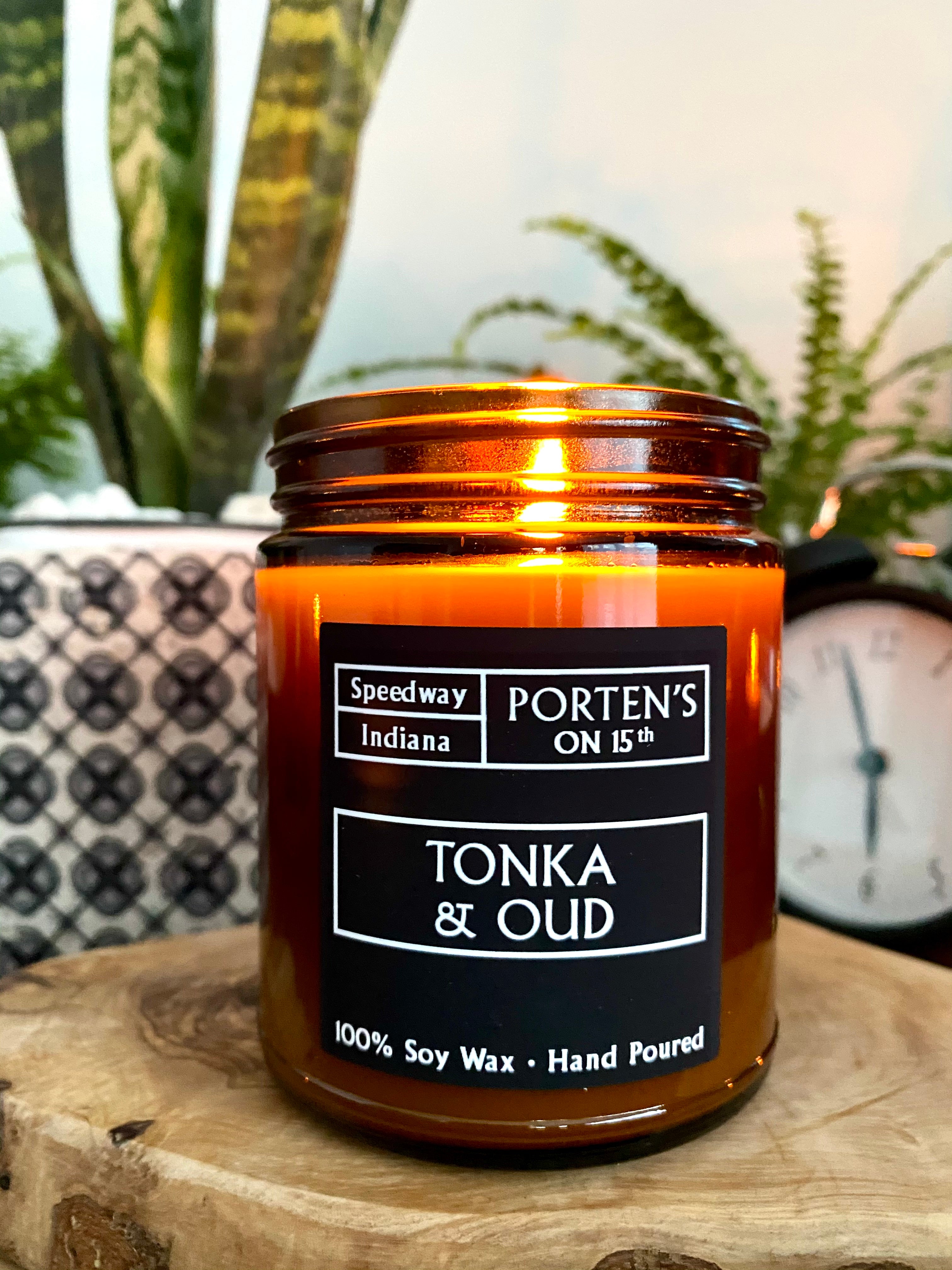 Tonka & Oud Soy Candle, Crackling Wood Wick